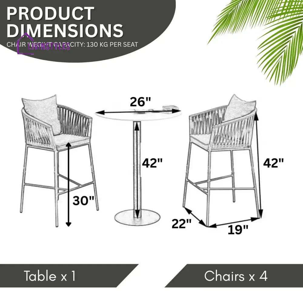 Xyla Outdoor Rope 5-Piece Bar Set With a High-Top Round Table - Bar Set