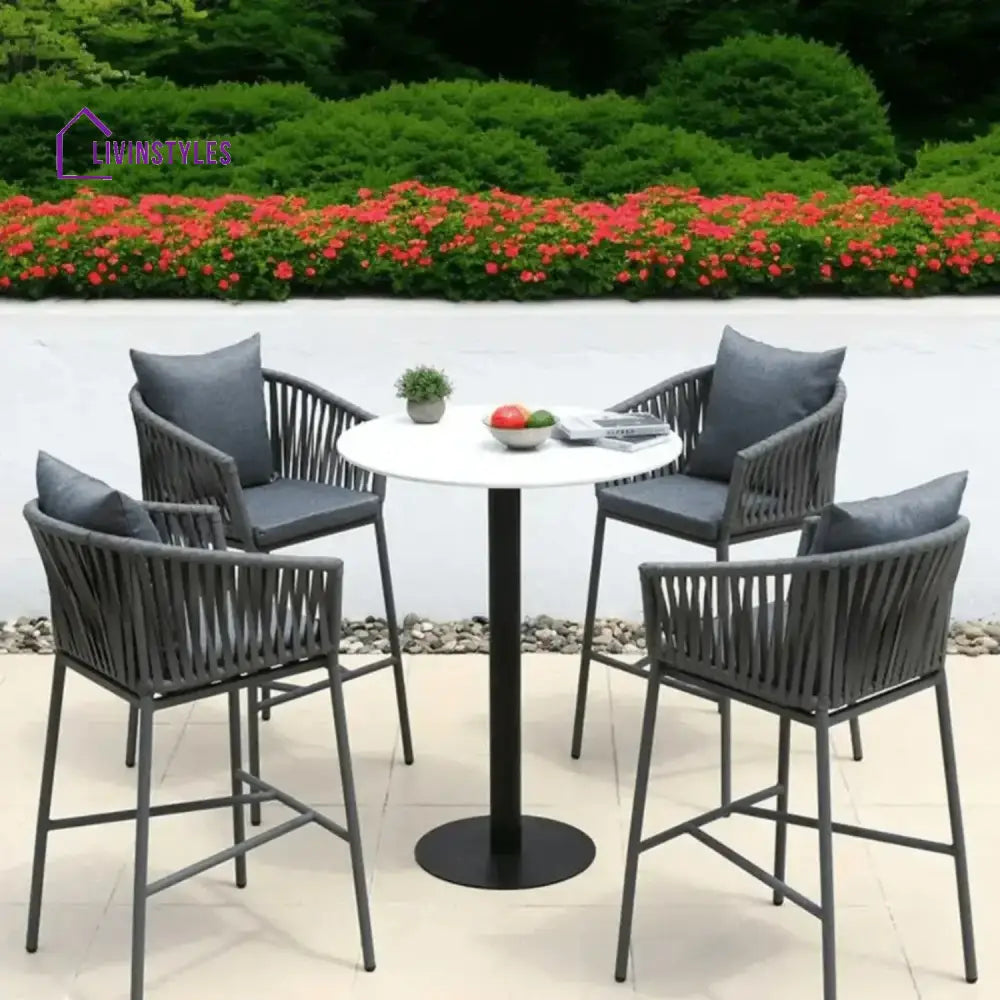 Xyla Outdoor Rope 5-Piece Bar Set With a High-Top Round Table - Bar Set