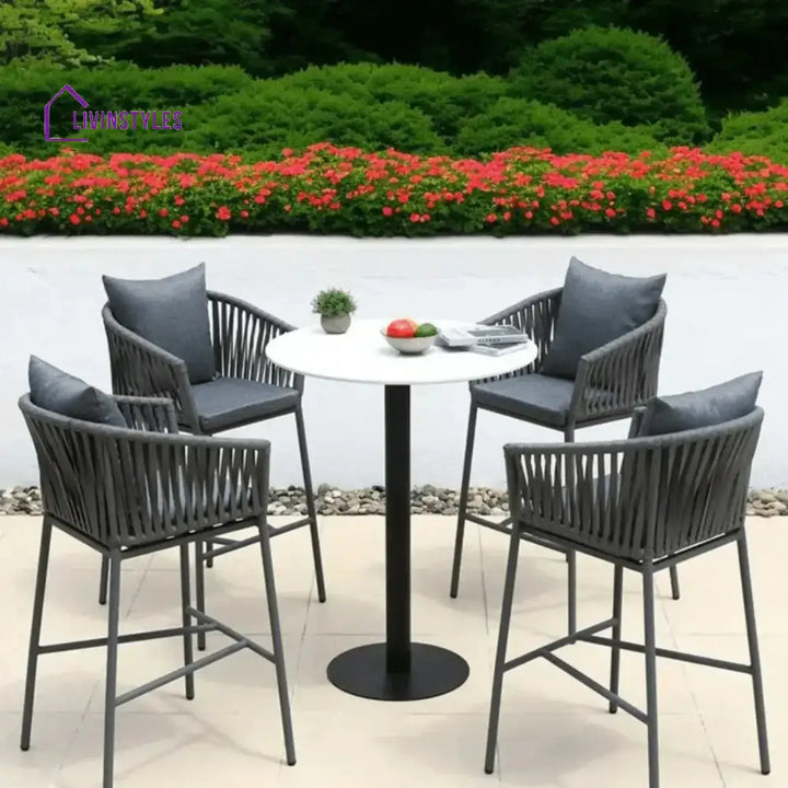 Xyla Outdoor Rope 5-Piece Bar Set With a High-Top Round Table - Bar Set