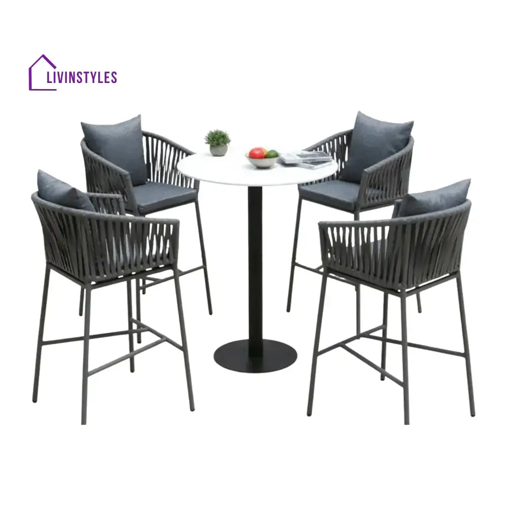 Xyla Outdoor Rope 5-Piece Bar Set With a High-Top Round Table - Bar Set