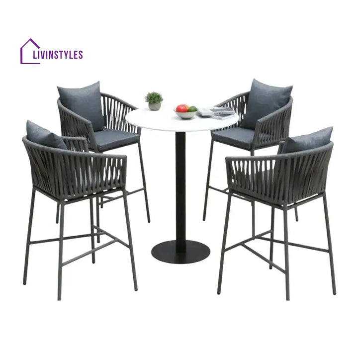 Xyla Outdoor Rope 5-Piece Bar Set With a High-Top Round Table - Bar Set
