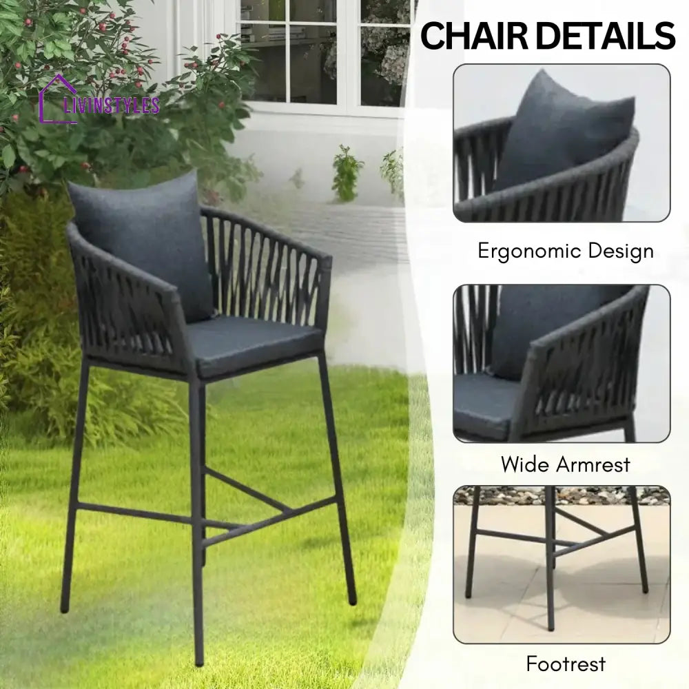 Xyla Outdoor Rope 5-Piece Bar Set With a High-Top Round Table - Bar Set