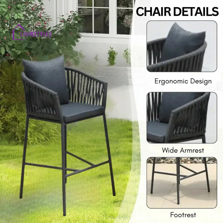 Xyla Outdoor Rope 5-Piece Bar Set With a High-Top Round Table - Bar Set