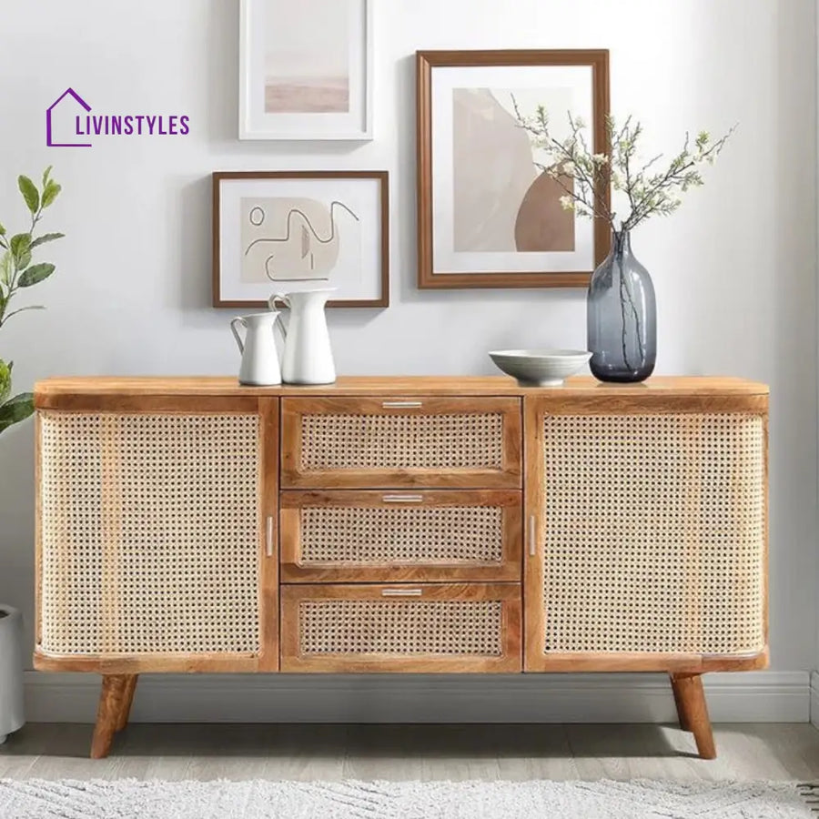 Yagna Solid Mango Wood & Rattan Sideboard