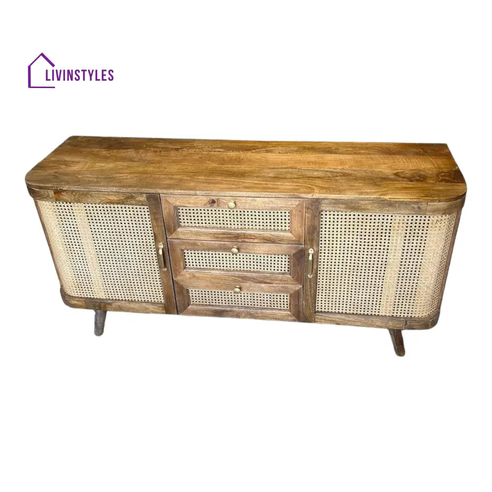 Yagna Solid Mango Wood & Rattan Sideboard