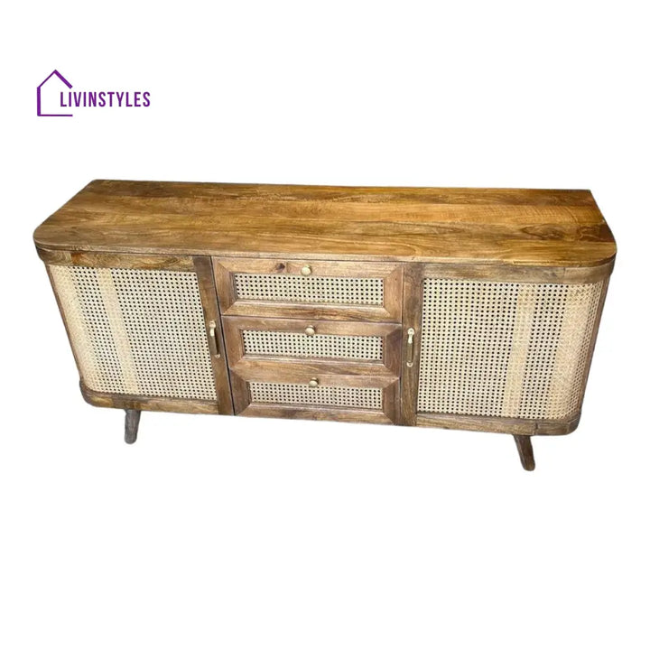 Yagna Solid Mango Wood & Rattan Sideboard