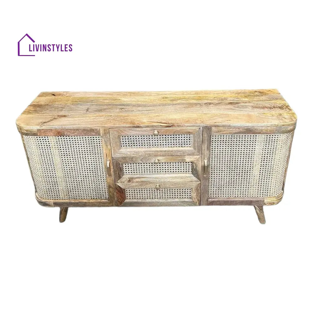 Yagna Solid Mango Wood & Rattan Sideboard