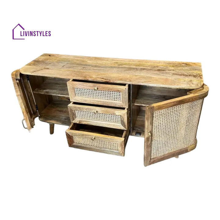 Yagna Solid Mango Wood & Rattan Sideboard