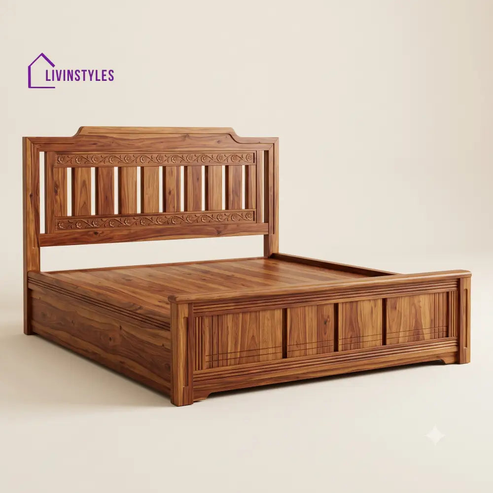 Yalini Sheesham Wood Bed With Box Storage | Wooden Bed