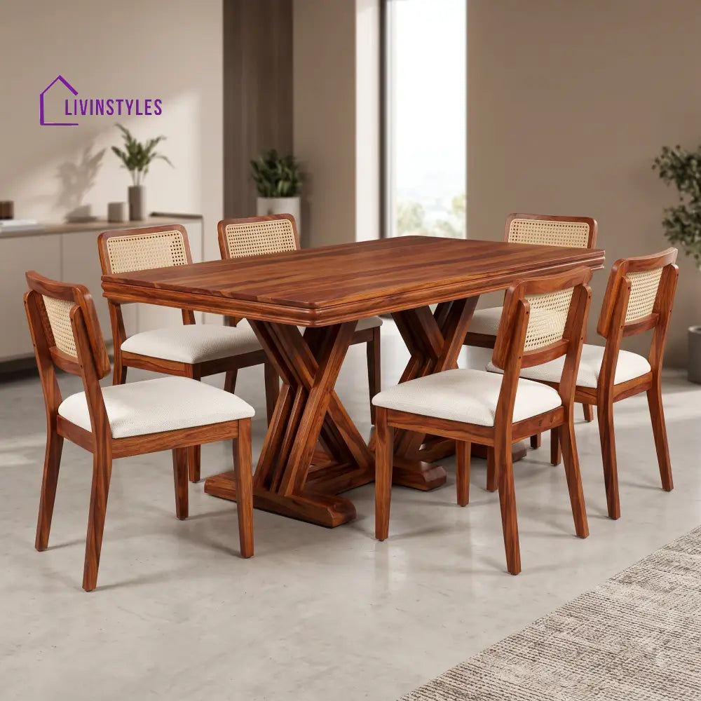 Yamini Premium Wooden 6 Seater Dining Table Set