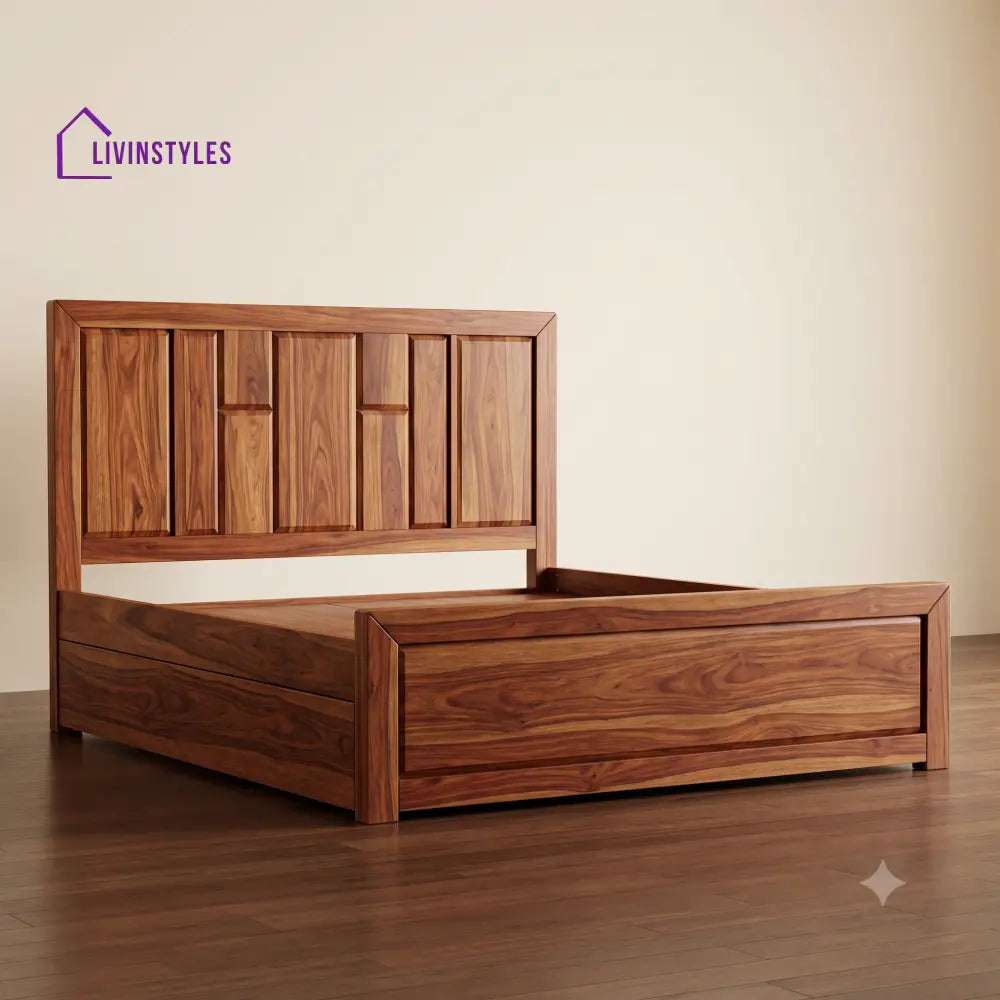 Yamini Sheesham Wood Bed With Box Storage | Wooden Bed