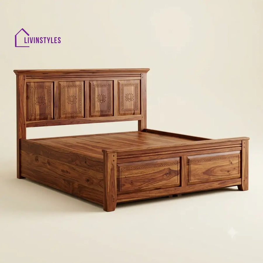 Yamuna Sheesham Wood Bed With Box Storage | Wooden Bed