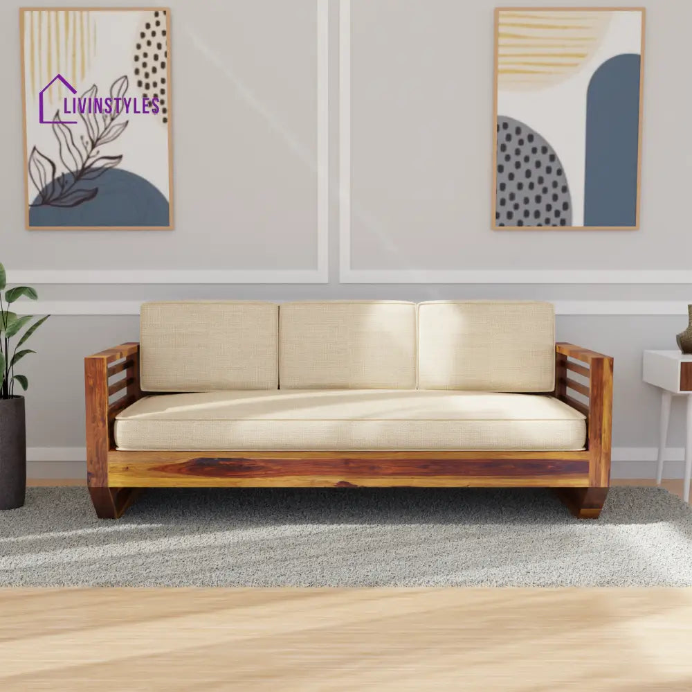 Yana Sheesham Wood Sofa In Light Honey 3 Seater sofa