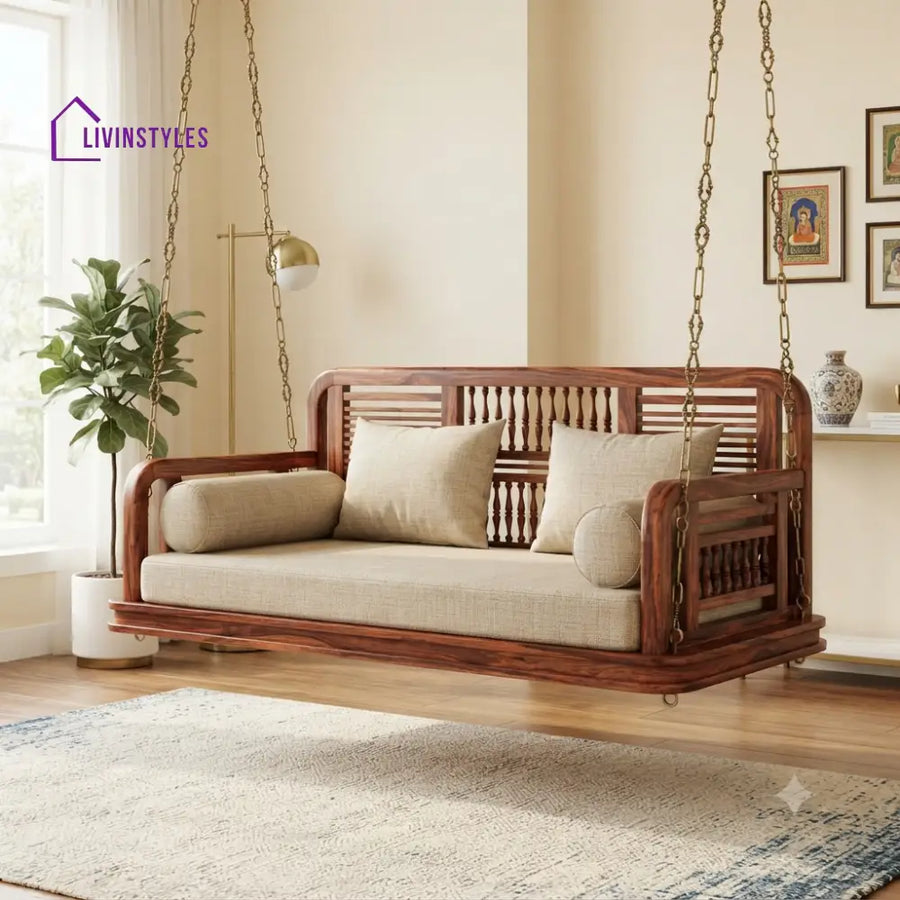 Yann 2 Seater Wooden Swing for Home | Wooden Jhula for home