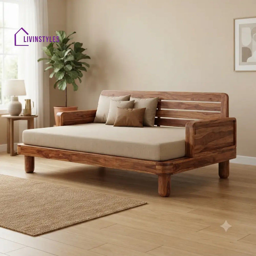 Yann Wooden Divan Bed for Living Room | Solid Sheesham Wood