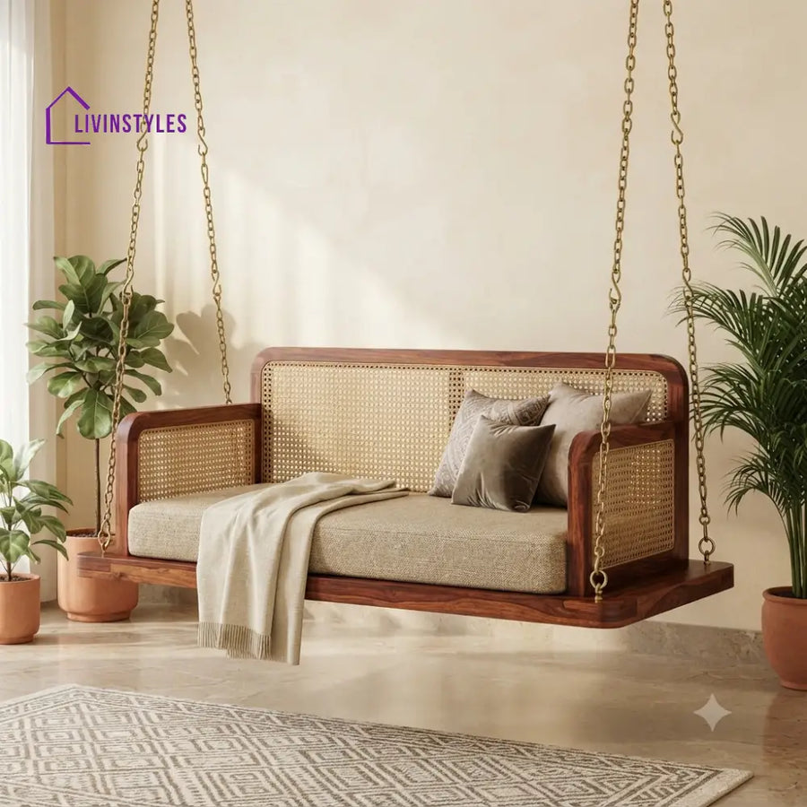 Yannick 2 Seater Wooden Swing for Home | Wooden Jhula for home
