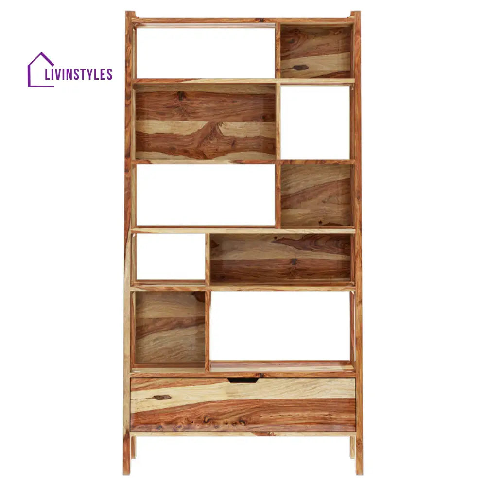 Nismaaya Admassu Solid Wood Open Shelf Leaning Ladder Bookcase with Drawer
