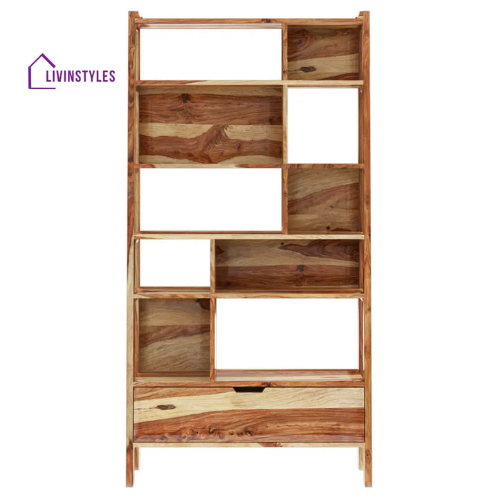 Nismaaya Admassu Solid Wood Open Shelf Leaning Ladder Bookcase with Drawer
