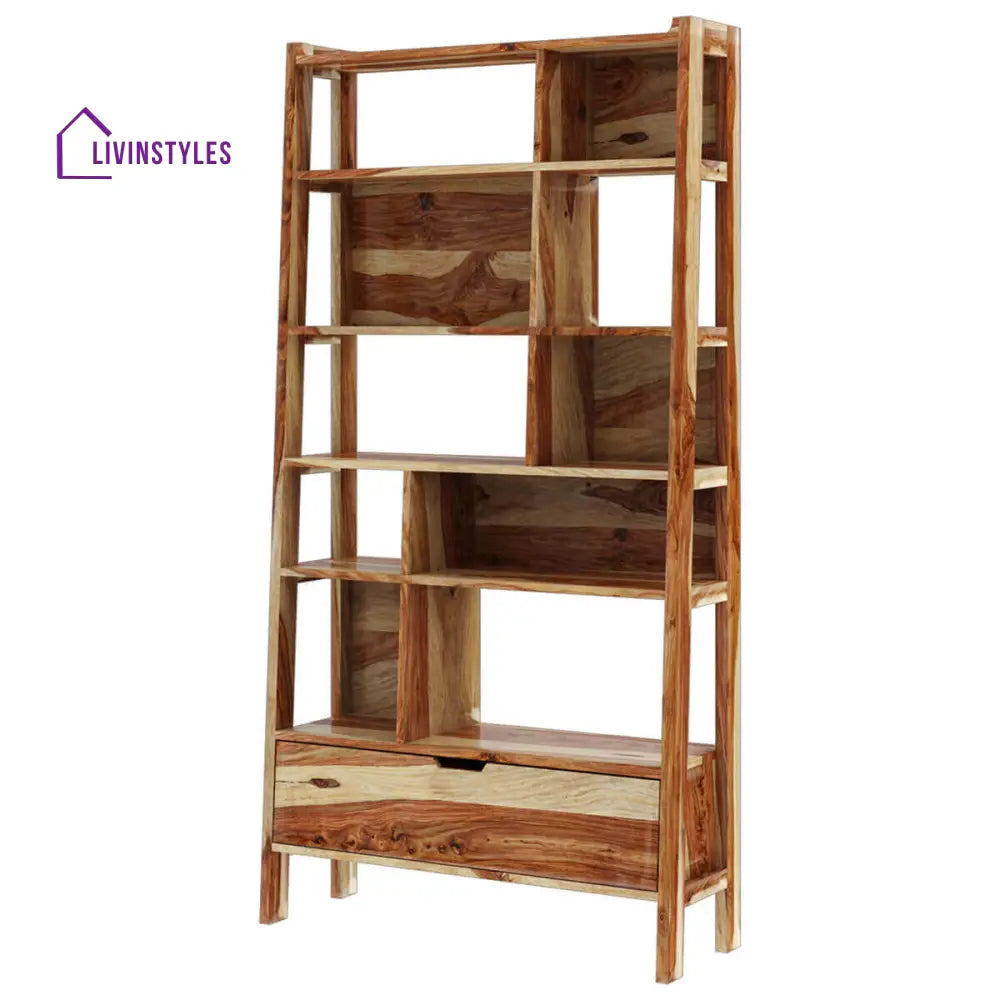 Nismaaya Admassu Solid Wood Open Shelf Leaning Ladder Bookcase with Drawer