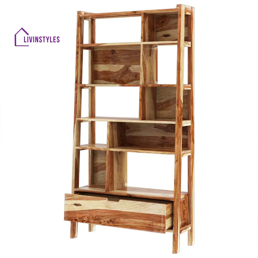 Nismaaya Admassu Solid Wood Open Shelf Leaning Ladder Bookcase with Drawer