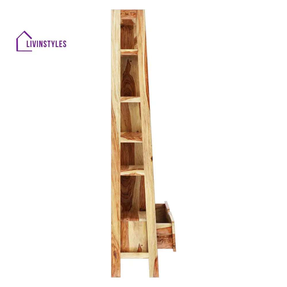 Nismaaya Admassu Solid Wood Open Shelf Leaning Ladder Bookcase with Drawer