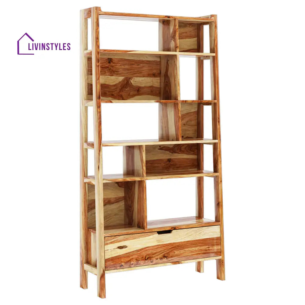 Nismaaya Admassu Solid Wood Open Shelf Leaning Ladder Bookcase with Drawer