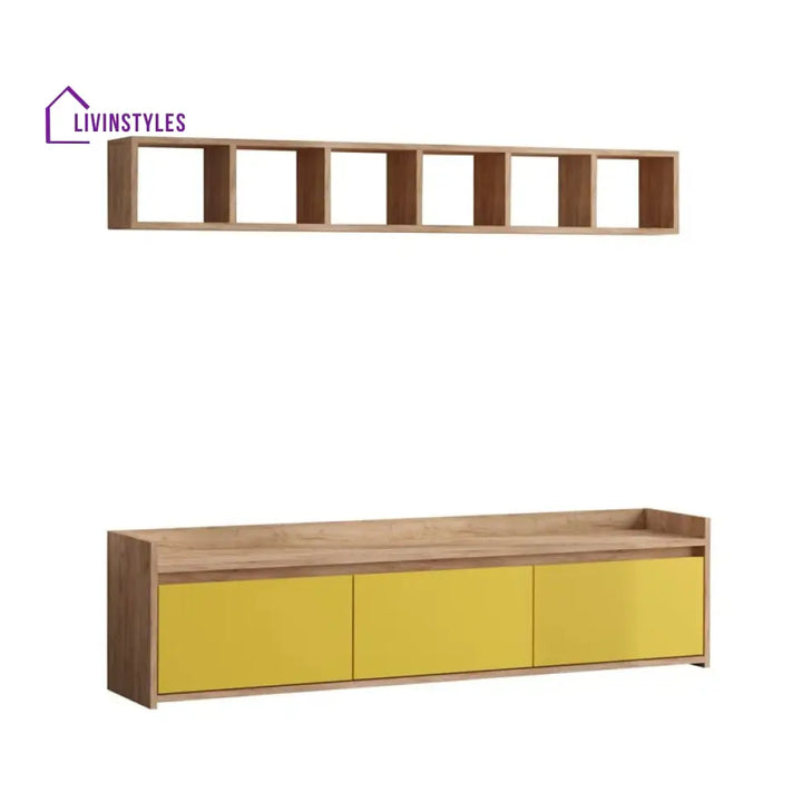 Yara Wall Mounted Wood and Yellow Finish Tv Unit Stand for Living Room