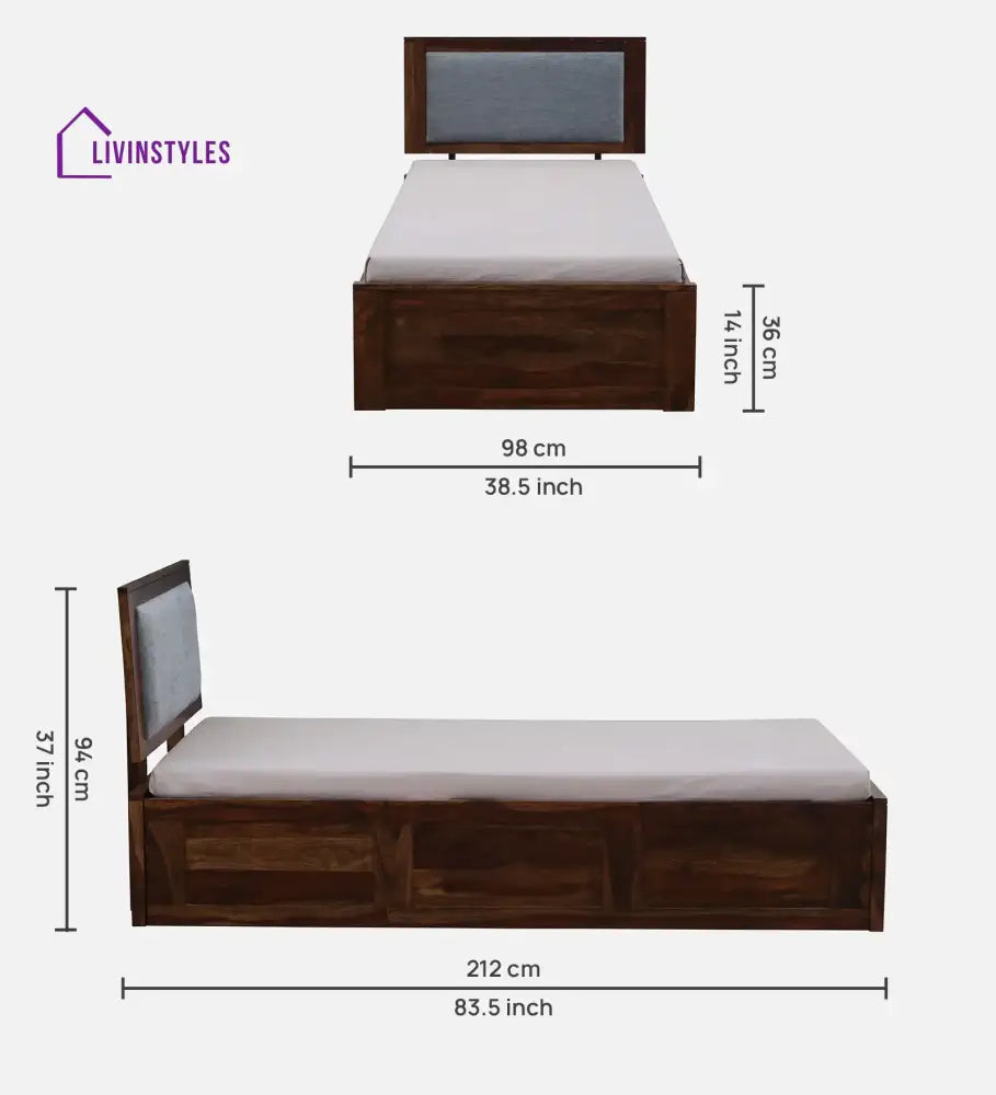 Mukund Sheesham Wood Single Bed With Storage Bedroom Furniture Sets