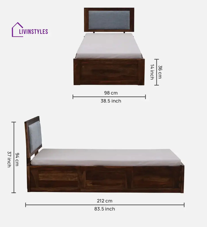 Mukund Sheesham Wood Single Bed With Storage Bedroom Furniture Sets