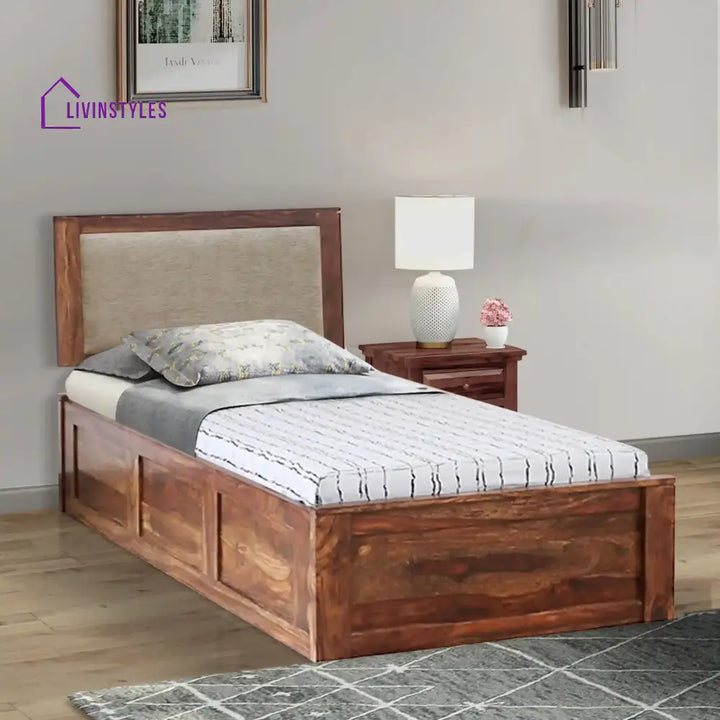 Mukund Sheesham Wood Single Bed With Storage Natural Bedroom Furniture Sets