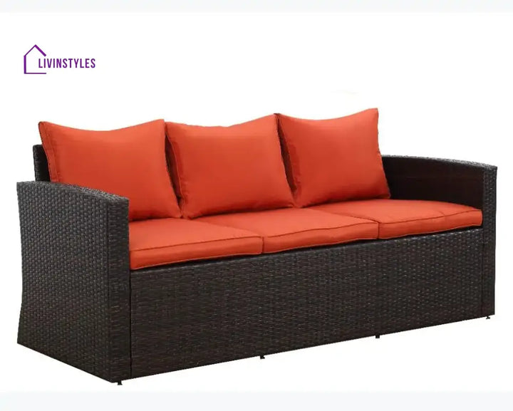 Yash 5-Piece Rattan Sofa Set (Dark Brown And Red)