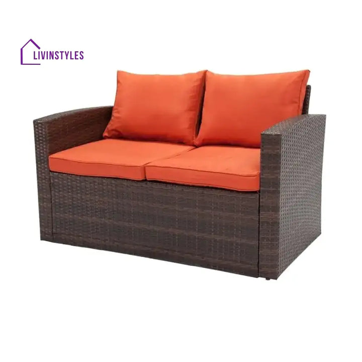 Yash 5-Piece Rattan Sofa Set (Dark Brown And Red)