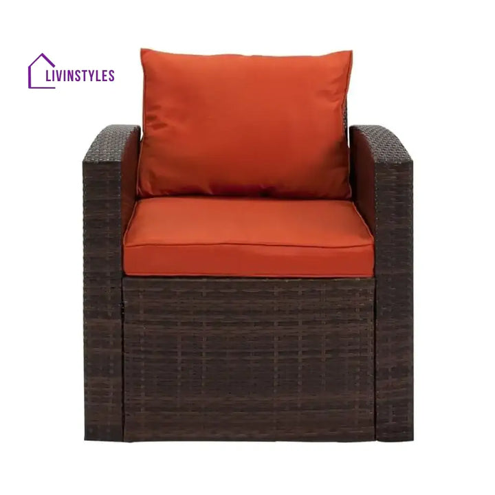 Yash 5-Piece Rattan Sofa Set (Dark Brown And Red)