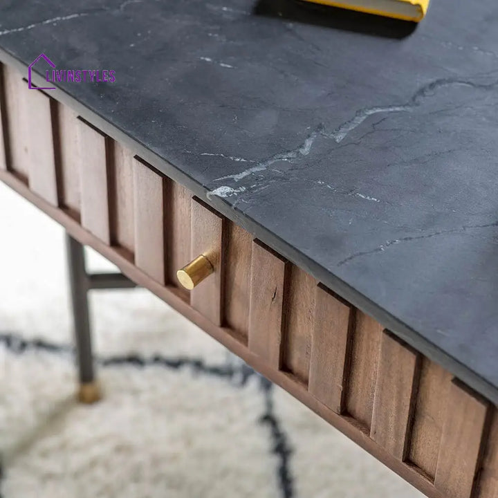 Yash Acacia Wood Berkeley Marble Coffee Table Elegant Design and Ample Storage Marble Coffee Table for Living Room