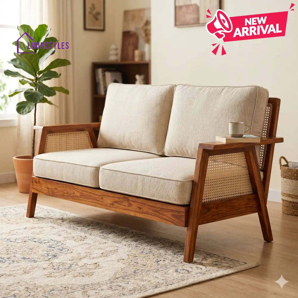 Yash Sheesham Wood and Cane Sofa for Living Room