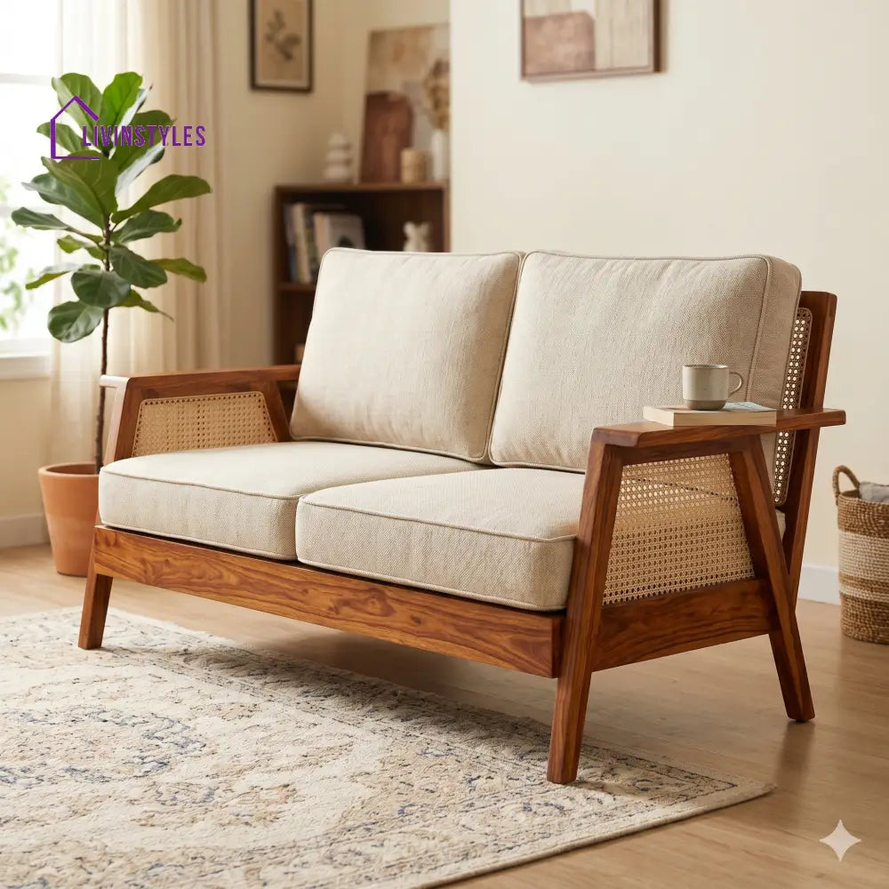 Yash Sheesham Wood and Cane Sofa for Living Room