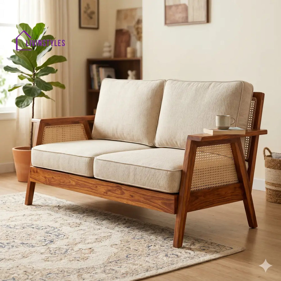 Yash Sheesham Wood and Cane Sofa for Living Room