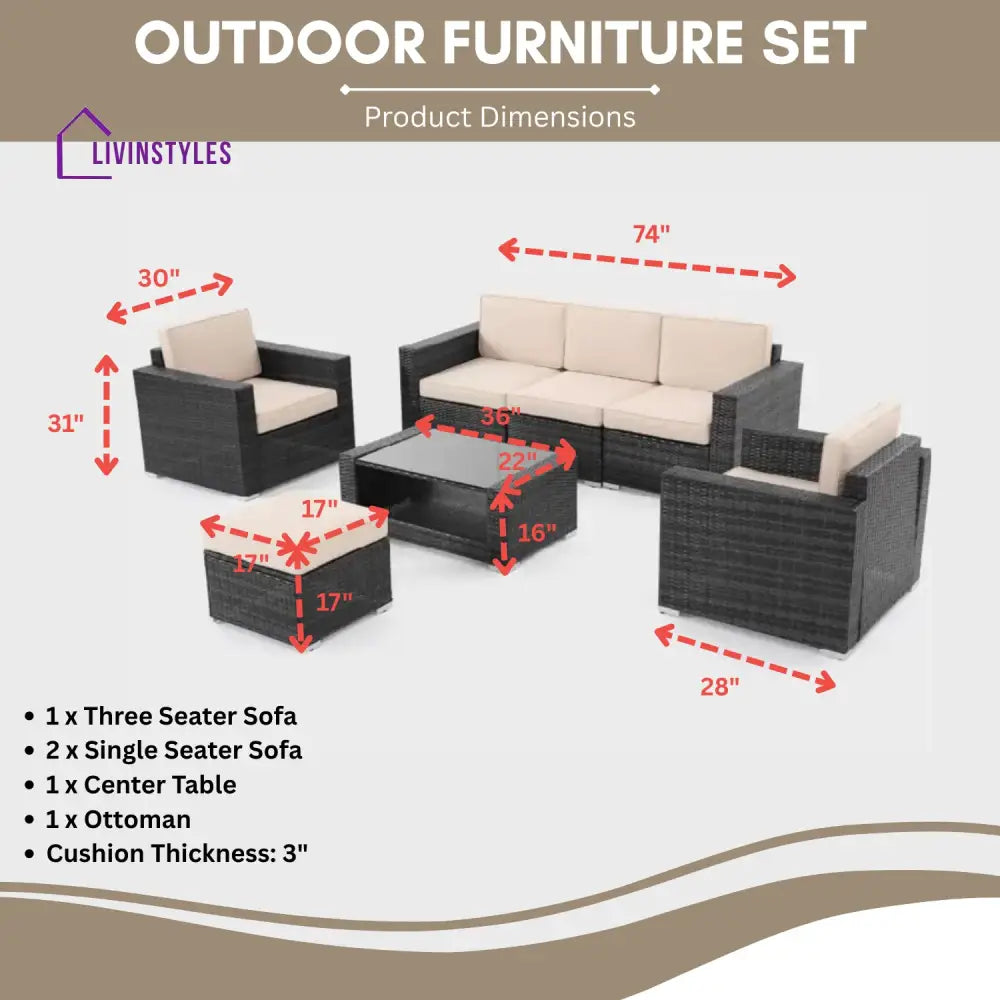 Yashasvi Outdoor 5 Piece HDPE Wicker Conversation Sofa Set - Sofa Set