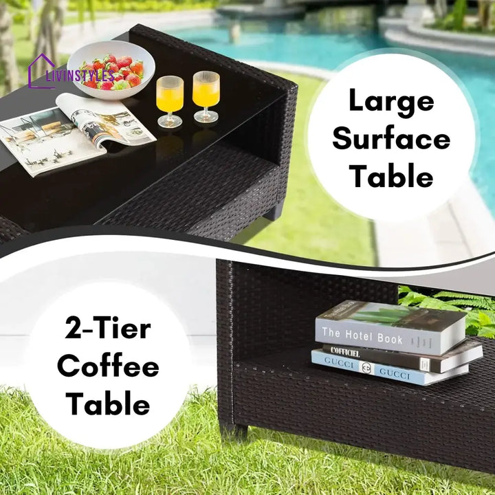 Yashasvi Outdoor 5 Piece HDPE Wicker Conversation Sofa Set - Sofa Set