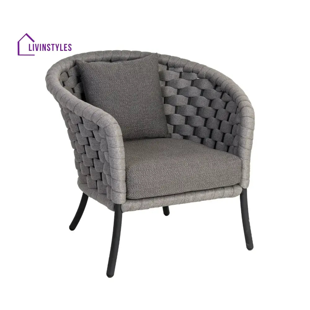 Yasmeen Outdoor Grey Rope 4 Piece Patio Sofa Set with Dark Grey Cushions - Sofa Set