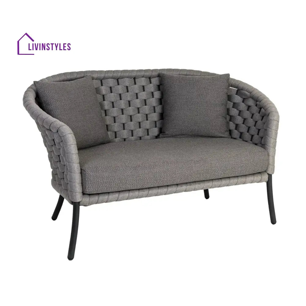 Yasmeen Outdoor Grey Rope 4 Piece Patio Sofa Set with Dark Grey Cushions - Sofa Set