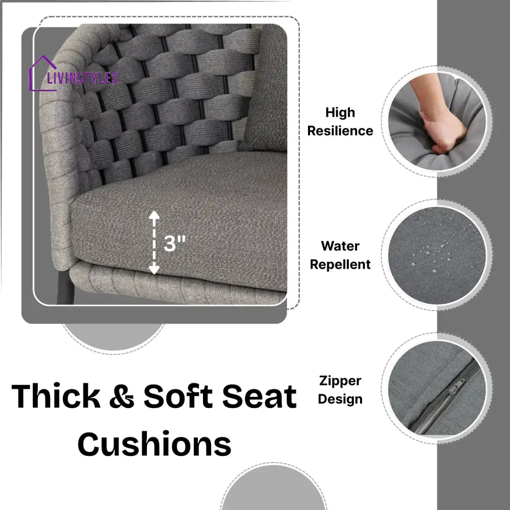 Yasmeen Outdoor Grey Rope 4 Piece Patio Sofa Set with Dark Grey Cushions - Sofa Set