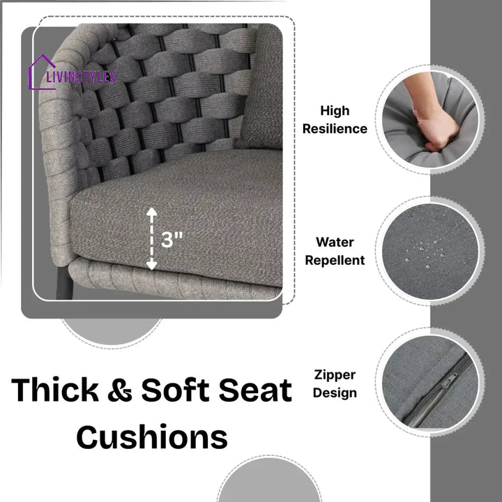 Yasmeen Outdoor Grey Rope 4 Piece Patio Sofa Set with Dark Grey Cushions - Sofa Set