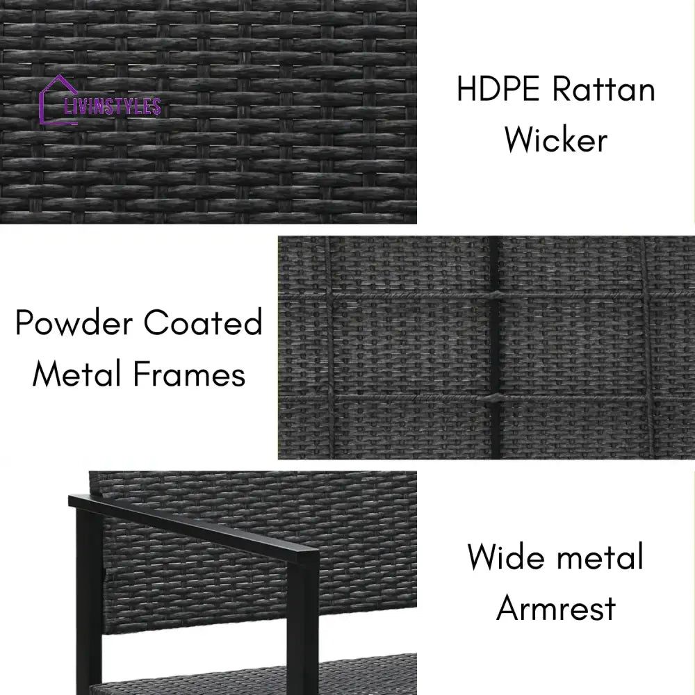 Yasmin 2-Seater Outdoor Garden Rattan Bench With Metal Frames - Garden Bench
