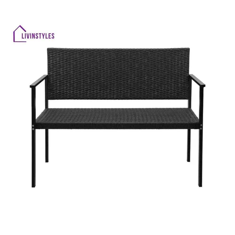 Yasmin 2-Seater Outdoor Garden Rattan Bench With Metal Frames - Garden Bench
