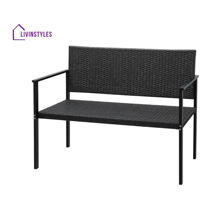 Yasmin 2-Seater Outdoor Garden Rattan Bench With Metal Frames - Garden Bench