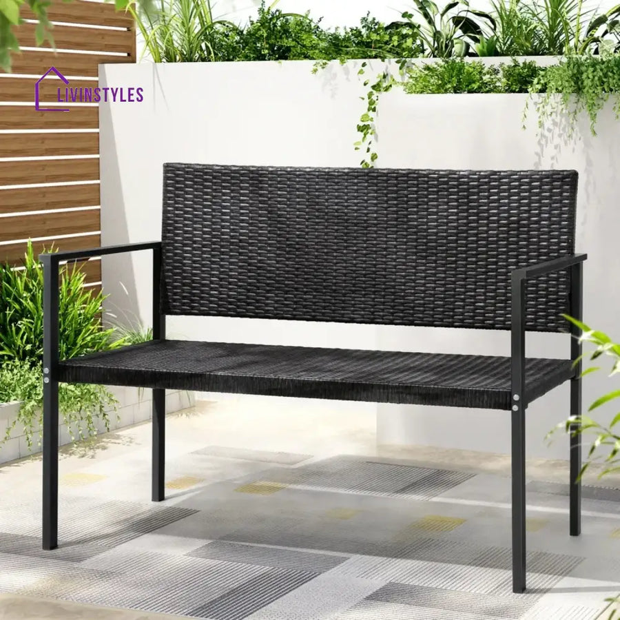 Yasmin 2-Seater Outdoor Garden Rattan Bench With Metal Frames - Garden Bench