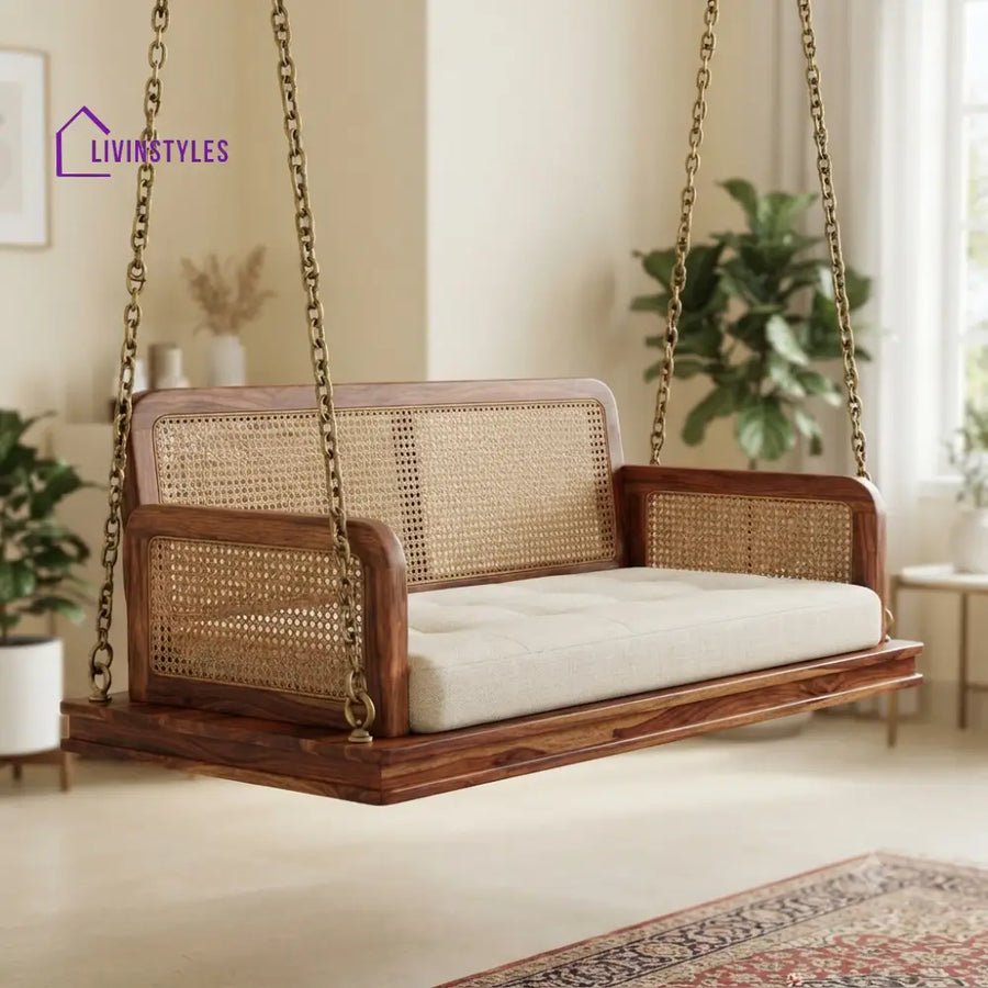 Yasmine 2 Seater Wooden Swing for Home | Wooden Jhula for home