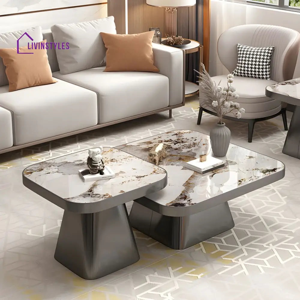 Yatin Stainless Steel Frame and Marble Top Coffee Table for Living Room