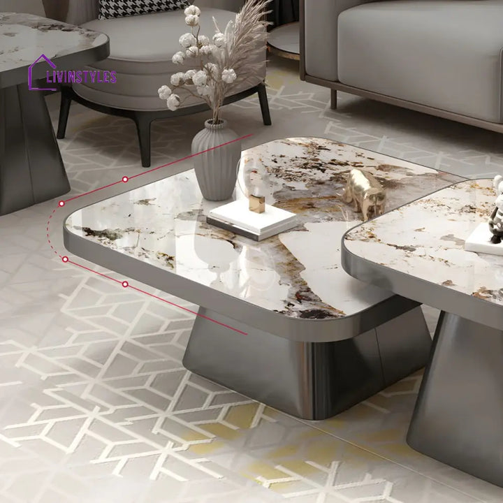 Yatin Stainless Steel Frame and Marble Top Coffee Table for Living Room